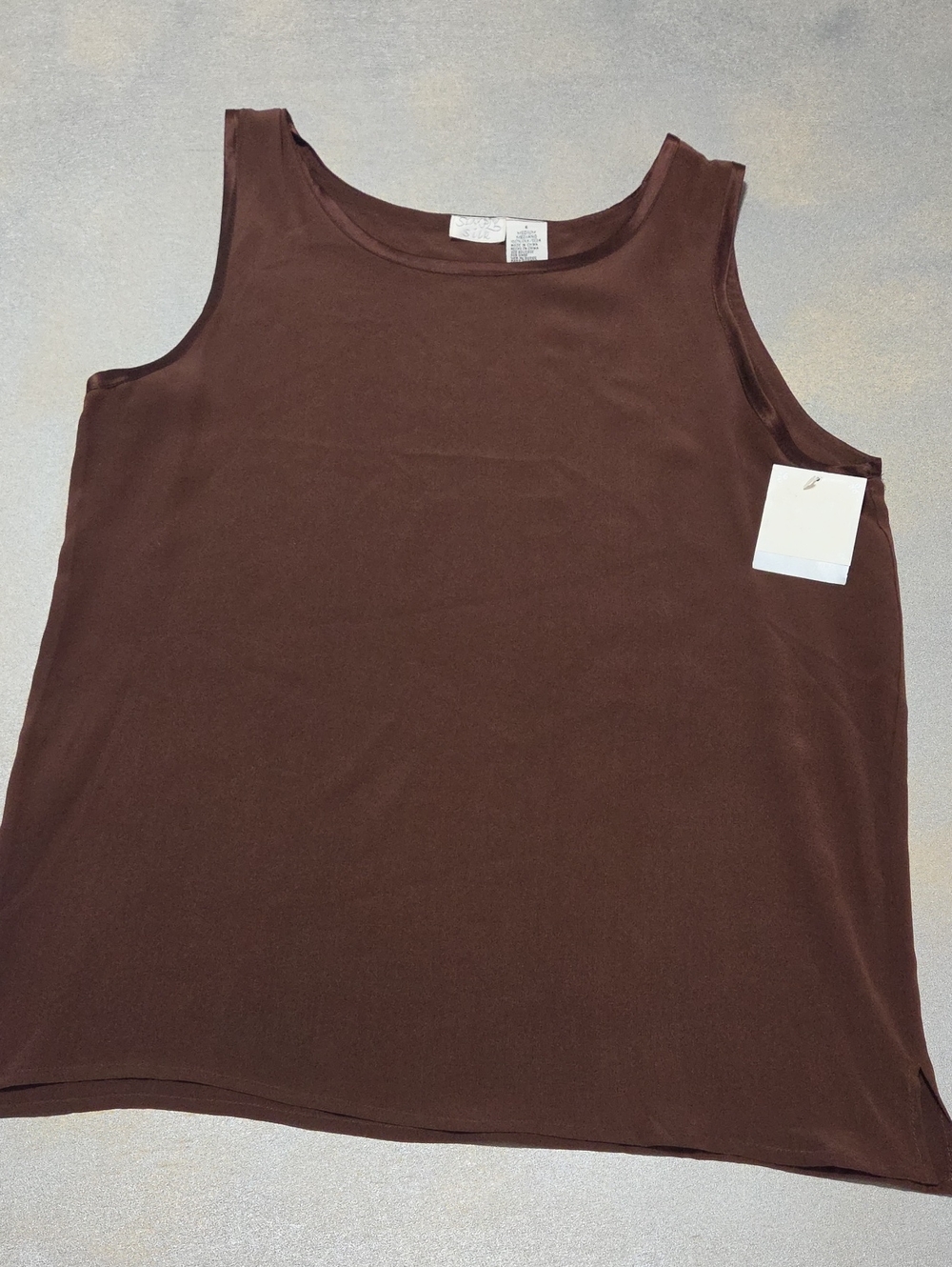 Women's Brown Scoop Neck Tank Top 100% Silk